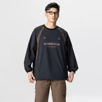 Осенний высококачественный свободный свитер с круглым вырезом, мужской свободный большой размер с длинными рукавами, с принтом и контрастным принтом M абрикосовый