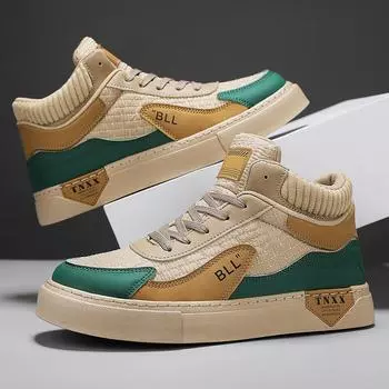 Осенние мужские кеды с высоким верхом, на платформе, с кожаными вставками и надписями, модная спортивная повседневная обувь для мужчин 39