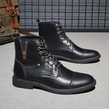 Autumn High Top Men s Pointed Boots Thick Bottom Outdoor Ankle Boot for Men High Quality Motorcycle Boots Designer Casual Shoes 39 чёрный