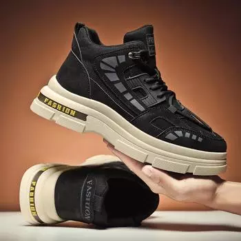 Autumn High-top Men s Tooling Shoes Thick Soles Wear-resistant Fashion Versatile Casual Shoes Trendy Non-slip Outdoor Footwear 39 чёрный