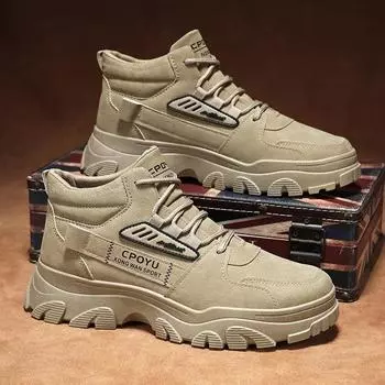 Осенние высокие мужские рабочие ботинки 2024 года, модные универсальные ботинки на платформе, новые мужские тренировочные ботинки для отдыха на открытом воздухе, нескользящая обувь 39 хаки