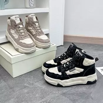 Autumn High Top White Shoes New Female Students Platform Height Increasing Sports Board Shoes Casual 35 чёрный