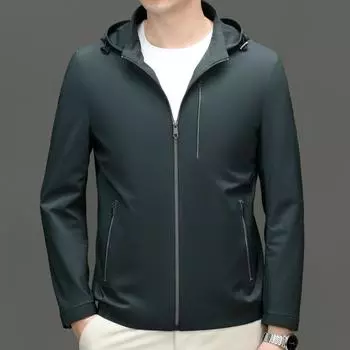 Autumn hooded jacket men s business casual removable hood coat classic solid color versatile spring and autumn thin top 170