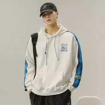 Осенний свитер с капюшоном мужской свободного кроя большого размера модный топ с принтом с длинным рукавом повседневная куртка одежда модный M белый