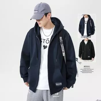 Autumn Hooded Zipper Cardigan Sweater Men S Upper Clothes Fleece Trendy Brand Teen Sports Casual American Jacket S сапфировый