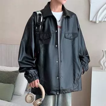 Autumn Jacket Men s Versatile Tooling Top Solid Color Spring and Autumn American Casual Knitted Jacket Boys M чёрный