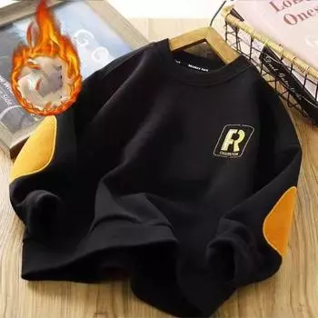 Autumn Kids Casual Sweatshirt Clothes Spring Boys Girls Loose Cotton Pullover Big Children Warm Sportwear 170 чёрный