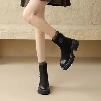 Autumn knitted boots elastic socks 2024 Martin boots new canvas medium tube thick-soled super fire women s short boots 35 чёрный