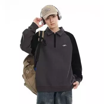 Осенний свитер с лацканами, контрастный, мужской, свободного кроя, большого размера, повседневный, молодежный топ, одежда, тренд M чёрный