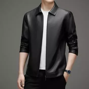 Autumn large size middle-aged and elderly men s plush sheepskin genuine leather jacket lapel dad jacket jacket M