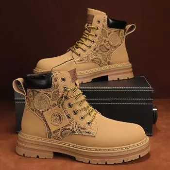 Autumn leather cashew flower color matching Martin boots 2025 trendy new high-top tooling locomotive men s Martin men s boots 39