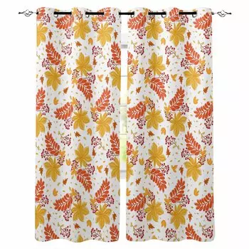 Autumn Leaves Simple Lines Retro Blackout Curtains For Living Room Bedroom Window Treatment Blinds Drapes Kitchen Curtains W135 x H60cm