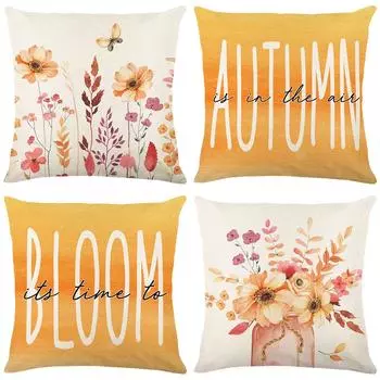 Autumn Letter Print Pillow Cover Plant Flower Home Living Room Sofa Cushion Cover Bedroom Pillow Cover 45*45cm JYM329-1