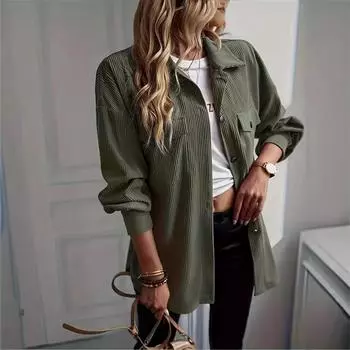 Осенняя блузка с длинным рукавом, модная женская рубашка в вертикальную полоску с нагрудным карманом, повседневный свободный топ с лацканами для уличной одежды S синий