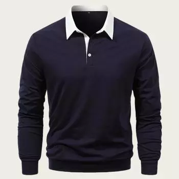 Autumn Long Sleeved Polo Collar Casual Men s Hoodie S тёмно-синий