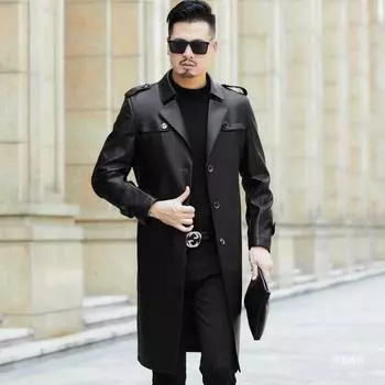 Autumn long windbreaker men s sheep coat knee-length coat business casual middle-aged suit collar fur coat 170