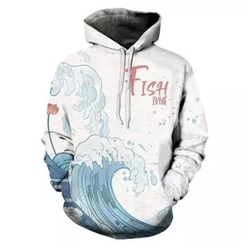 Autumn Men 3D Printed Ocean Wave Hoodie Male Casual Hooded Clothing Boys Girls Fashion Trend Top Coat With Hat Kids Streetwear S