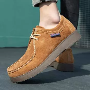 Autumn Men Casual Shoes Suede Leather Work Shoes Male Lace-up Flats Sneakers Platform British Business Party Dress Shoes 38 44 38 коричневый