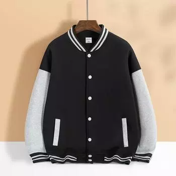 Осенний мужской и женский модный свитер Pearl Series, флисовая модная бейсбольная куртка с длинными рукавами и застежкой на пуговицы, бейсбольная рубашка с приспущенными плечами S чёрный