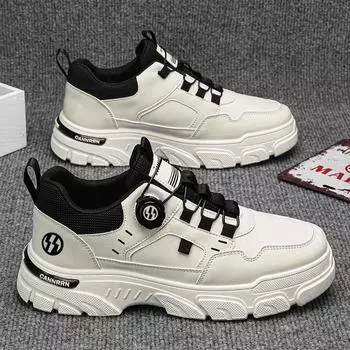 Autumn Men s Boots Casual New Men s Mountaineering Short Boots Retro Rotating Button High Top Thick Sole Sports Shoes Zapatillas 39 белый