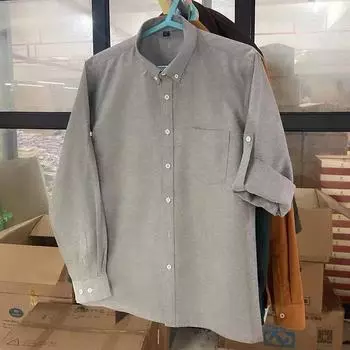 Autumn Men s Brushed Stand Collar Shirt Comfortable Hong Kong Style Trendy Handsome Casual Shirt Coat M серый