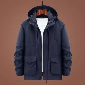 Autumn Men s Casual Jacket Top Middle-aged Loose Hooded Stand-up Collar Trench Coat Men M