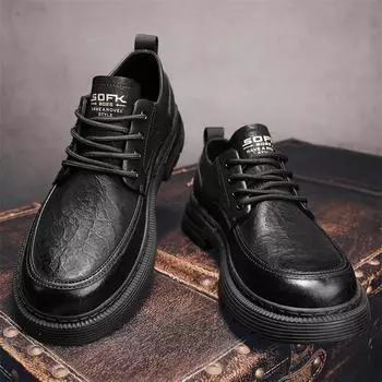 Autumn Men s Casual Shoes Wear-resistant Soles Oxford Shoes Men s Sports Shoes Leather Low Top Shoes Lace Up Free Delivery 39 чёрный