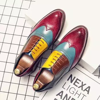 Autumn men s color matching pointed small leather shoes foreign trade large size single shoes outdoor casual shoes dress trendy shoes men s shoes 38 красный