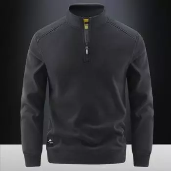 Autumn Men s Half Zipper Sweatshirts Long Sleeve Solid Color Pullover Turtleneck Streetwear Winter Warm Jacket Sport Coats M чёрный