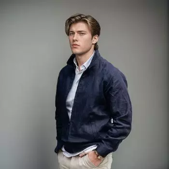 Осенняя мужская куртка из хлопка и льна, однотонная мужская одежда, однотонная куртка с воротником-стойкой на молнии, куртка M тёмно-синий