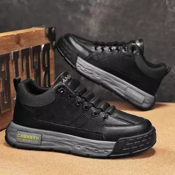 Осенние мужские кожаные туфли без ремешков на толстой подошве, черные повседневные рабочие низкие спортивные мужские туфли 39