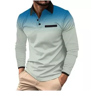 Autumn Men s Long Sleeved Polo Shirt with Printed Polka Dot Collar Sports Top S белый