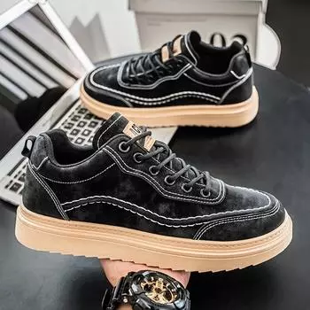 Autumn men s shoes 2024 new breathable shoes men s trend versatile platform sports shoes casual board shoes leather shoes trendy shoes 39