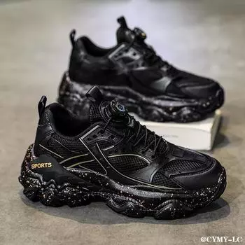 Autumn men s shoes 2024 new popular leisure sports teenagers rotating buttons breathable mesh dad trendy shoes 39