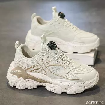 Autumn men s shoes 2024 new popular leisure sports teenagers rotating buttons breathable mesh dad trendy shoes 39
