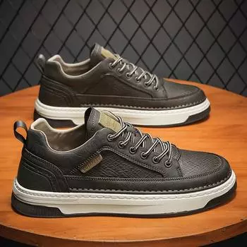 Autumn men s shoes 2024 new sports flat shoes leather surface trend versatile waterproof casual leather shoes youth trendy shoes 39