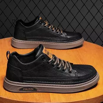 Осенняя мужская обувь, черные туфли для скейтбординга, мужская повседневная кожаная обувь, однотонные рабочие туфли для скейтбординга из кожи 39