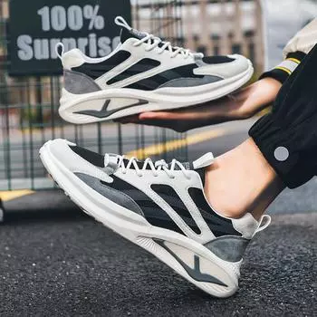 Autumn men s shoes breathable mesh fashion dad shoes low-top men s front lace-up running casual sneakers for men 39 бежевый