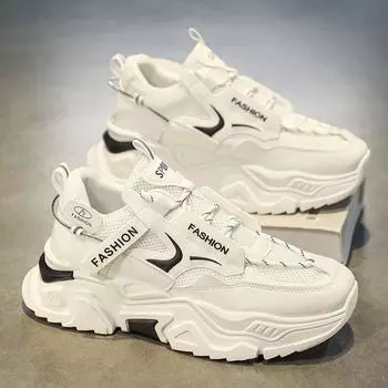 Autumn men s shoes new breathable mesh white shoes Korean version trendy versatile men s sports shoes casual dad shoes men s 39