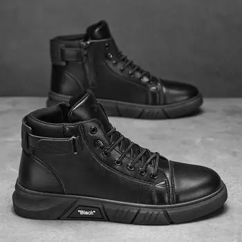Autumn men s shoes new high-top Martin boots men s casual leather boots trendy versatile velvet thermal cotton shoes short boots 39