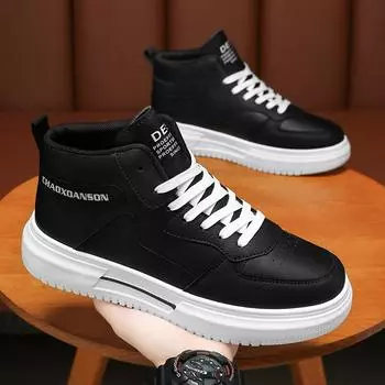 Autumn men s shoes new high-top shoes men s Korean version versatile little white shoes platform sports shoes casual board shoes trendy shoes 39 чёрный