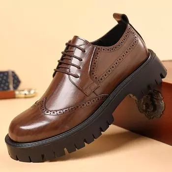Autumn men s shoes retro tooling shoes business casual leather shoes youth big head shoes British Martin boots 38 чёрный