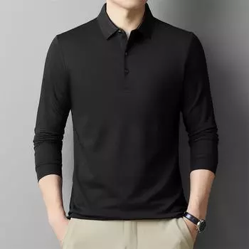 Autumn Men s T-shirt Middle-Aged New Polo Shirt Solid Color Breathable Top Long Sleeve Lapel Casual Fashion M