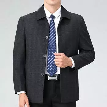 Autumn middle-aged men s cashmere jacket, middle-aged dad s clothing, business casual plaid button lapel wool jacket 170