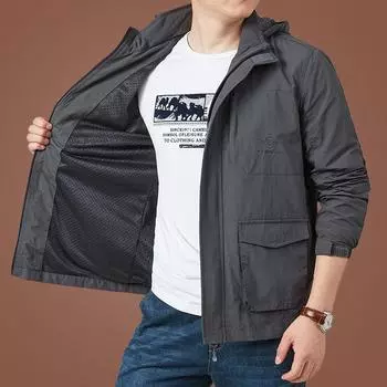 Autumn Middle-aged Men s Coat Casual Loose Large Size Men s Multi-pocket Stand-up Collar Jacket Top Men s M