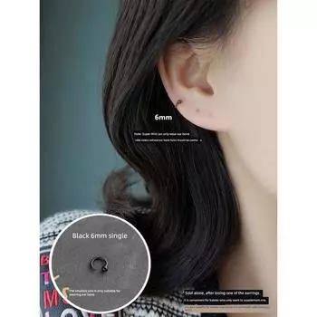 Autumn Mini 925 Sterling Silver Women S Ear-Caring Ring Black 6mm (single) sold alone