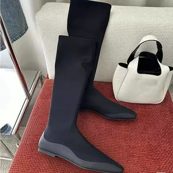 Autumn Minimalist Versatile Elastic Skinny Boots Women s Stockings Boots Square Head Flat Bottom But Knee Long Boots 35