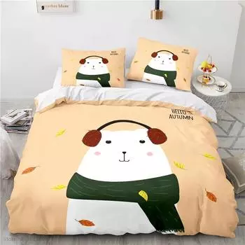Autumn Music Bear 3d Printed Bedding Set Bed Linen Children Bedclothes Duvet Cover Sets Pillowcase Twin Full Queen King Size 228x228cm