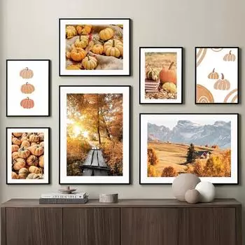 Autumn Natural Landscape Wall Art Canvas Painting Field Butterfly Pumpkin Posters And Prints Wall Pictures For Living Room Decor 21cm30cm NoFrame