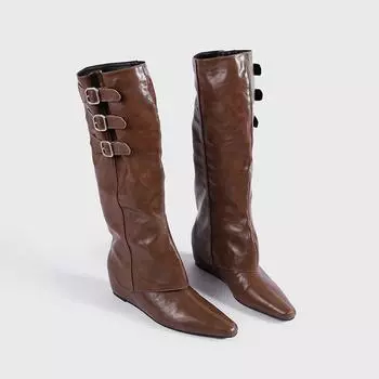 Autumn new belt buckle inner height increase tall tube thin sexy ride two wear knight trouser boots Martin women s boots 35